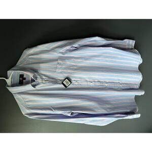 HSM Men's Dress Shirt Blue and Pink Striped Long Sleeve
